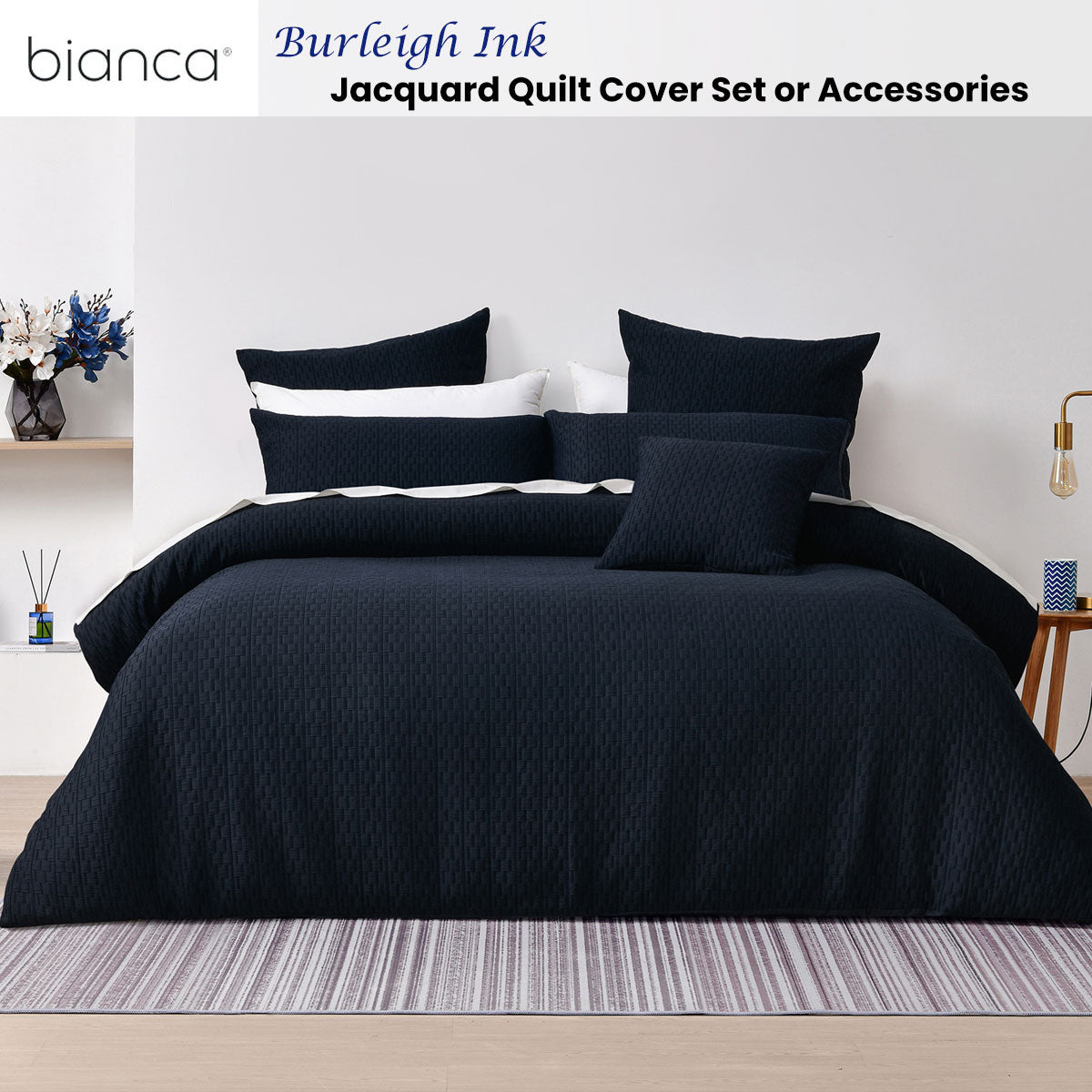 Bianca Burleigh Ink Jacquard Quilt Cover Set Queen V442-BCA-QUILTCS-BURLEIGH-INK-QS
