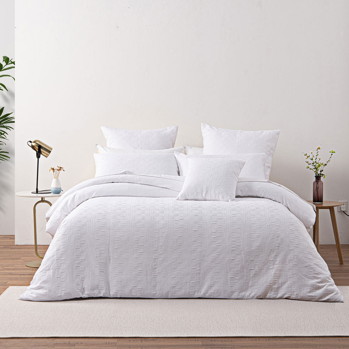 Bianca Cosmo White Soft Chenille Geometric Quilt Cover Set Queen V442-BCA-QUILTCS-COSMO-WHITE-QS
