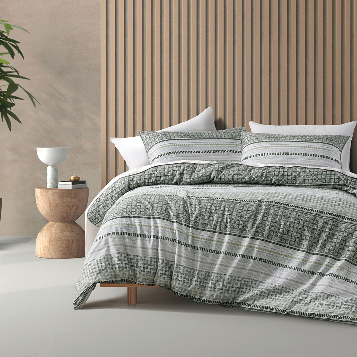Bianca Drake Green Cotton Sateen Quilt Cover Set King V442-BCA-QUILTCS-DRAKE-GREEN-KI