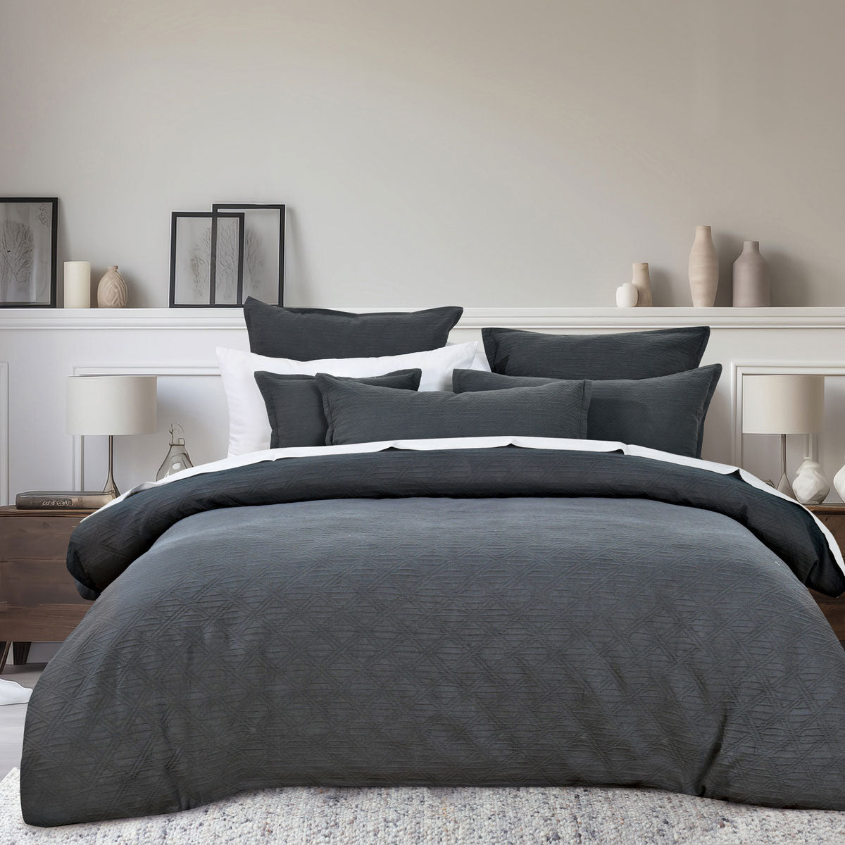 Bianca Hallston Charcoal Pre-Washed Cotton Quilt Cover Set Queen V442-BCA-QUILTCS-HALLSTON-CHARCOAL-QS