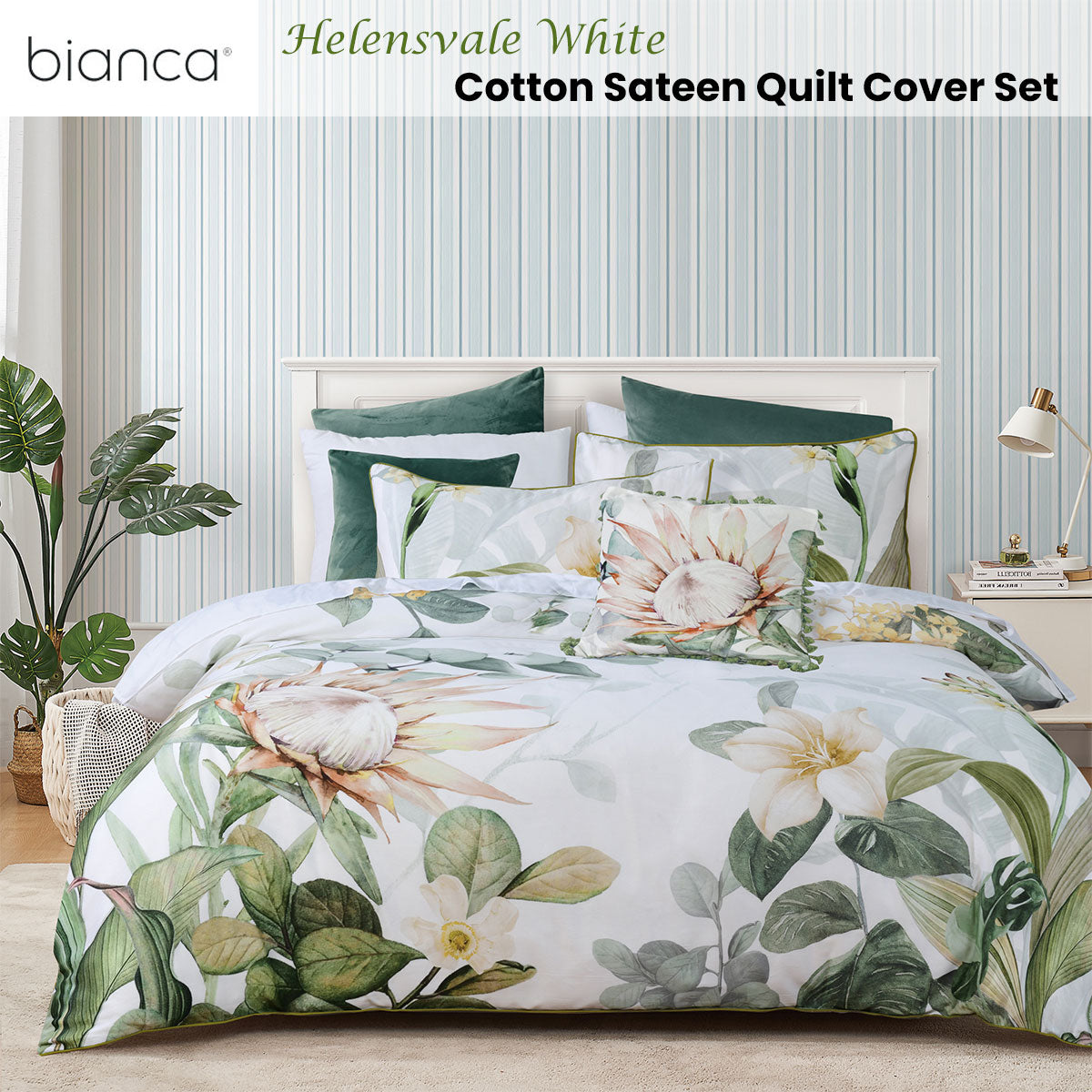 Bianca Helensvale White Floral Cotton Sateen Quilt Cover Set Double V442-BCA-QUILTCS-HELENSVALE-WHITE-DS