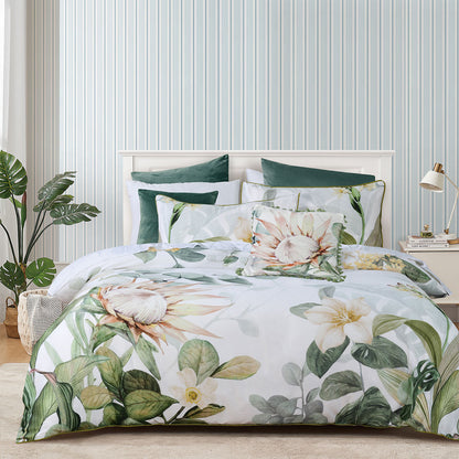 Bianca Helensvale White Floral Cotton Sateen Quilt Cover Set King V442-BCA-QUILTCS-HELENSVALE-WHITE-KI