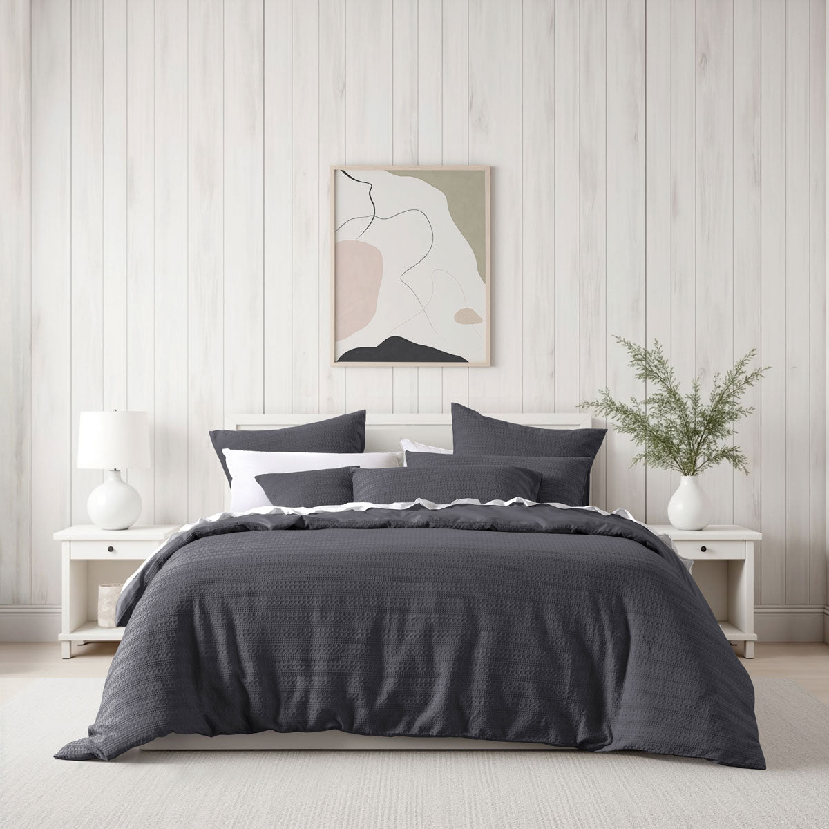 Bianca Kahlani Charcoal Waffle Quilt Cover Set Double V442-BCA-QUILTCS-KAHLANI-CHARCOAL-DS