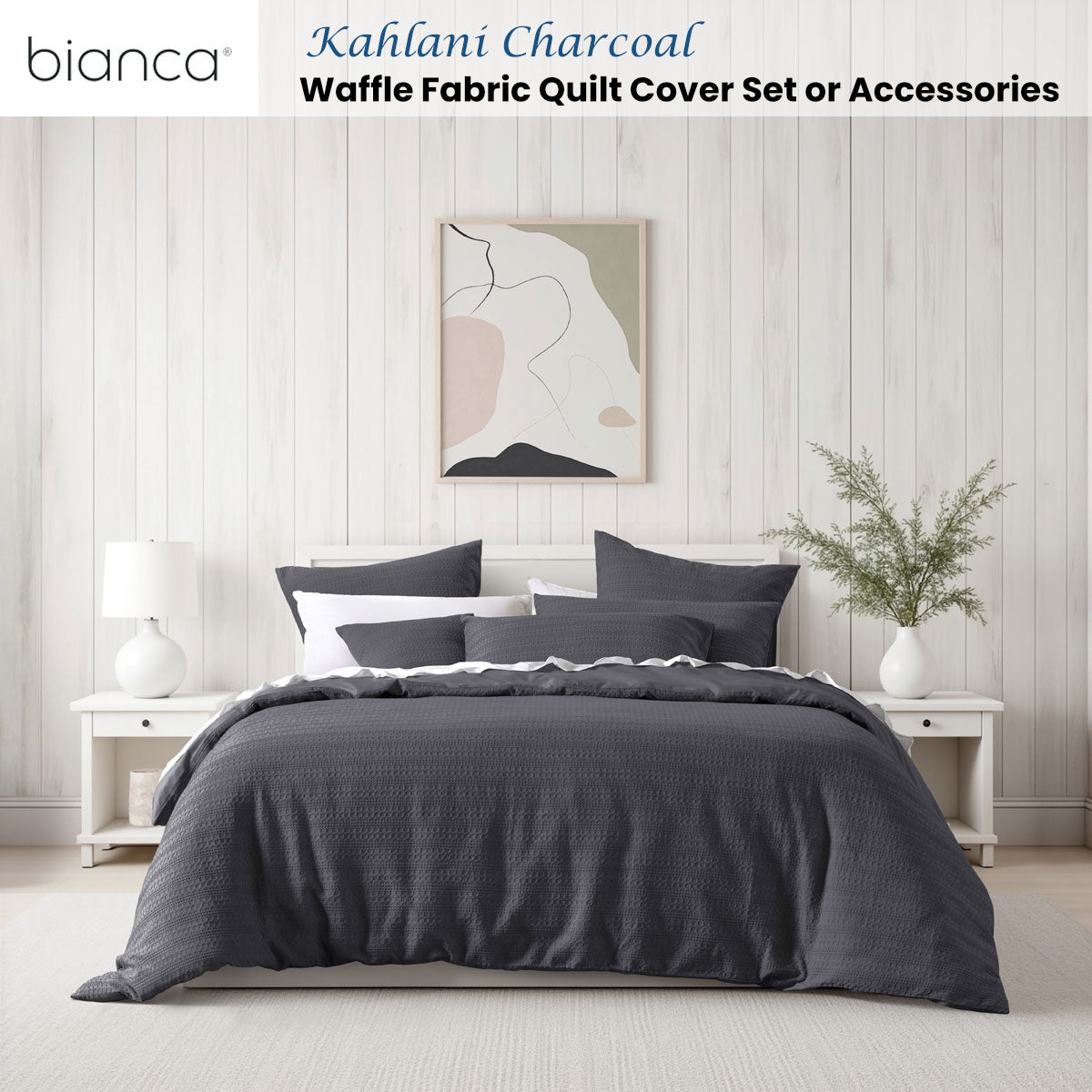 Bianca Kahlani Charcoal Waffle Quilt Cover Set Double V442-BCA-QUILTCS-KAHLANI-CHARCOAL-DS