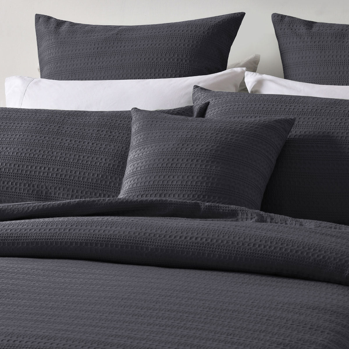 Bianca Kahlani Charcoal Waffle Quilt Cover Set King V442-BCA-QUILTCS-KAHLANI-CHARCOAL-KI