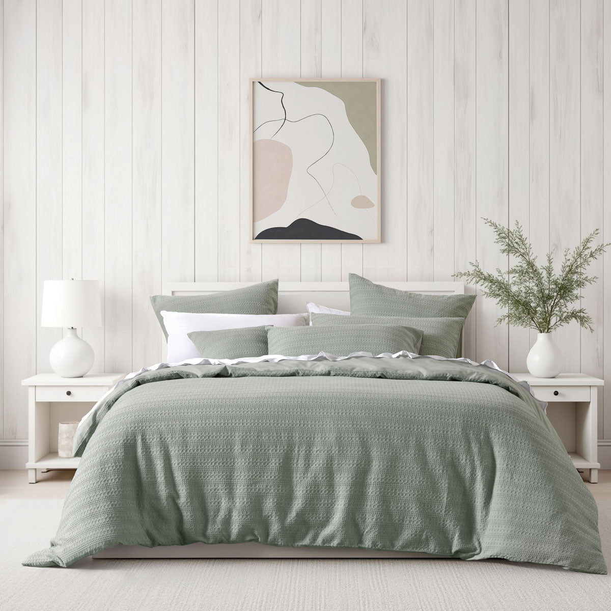 Bianca Kahlani Sage Waffle Quilt Cover Set King V442-BCA-QUILTCS-KAHLANI-SAGE-KI