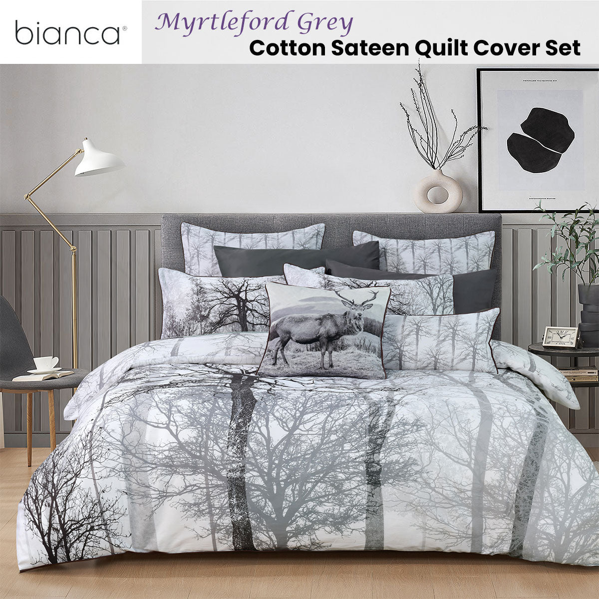 Bianca Myrtleford Grey Cotton Sateen Quilt Cover Set Queen V442-BCA-QUILTCS-MYRTLEFORD-GREY-QS
