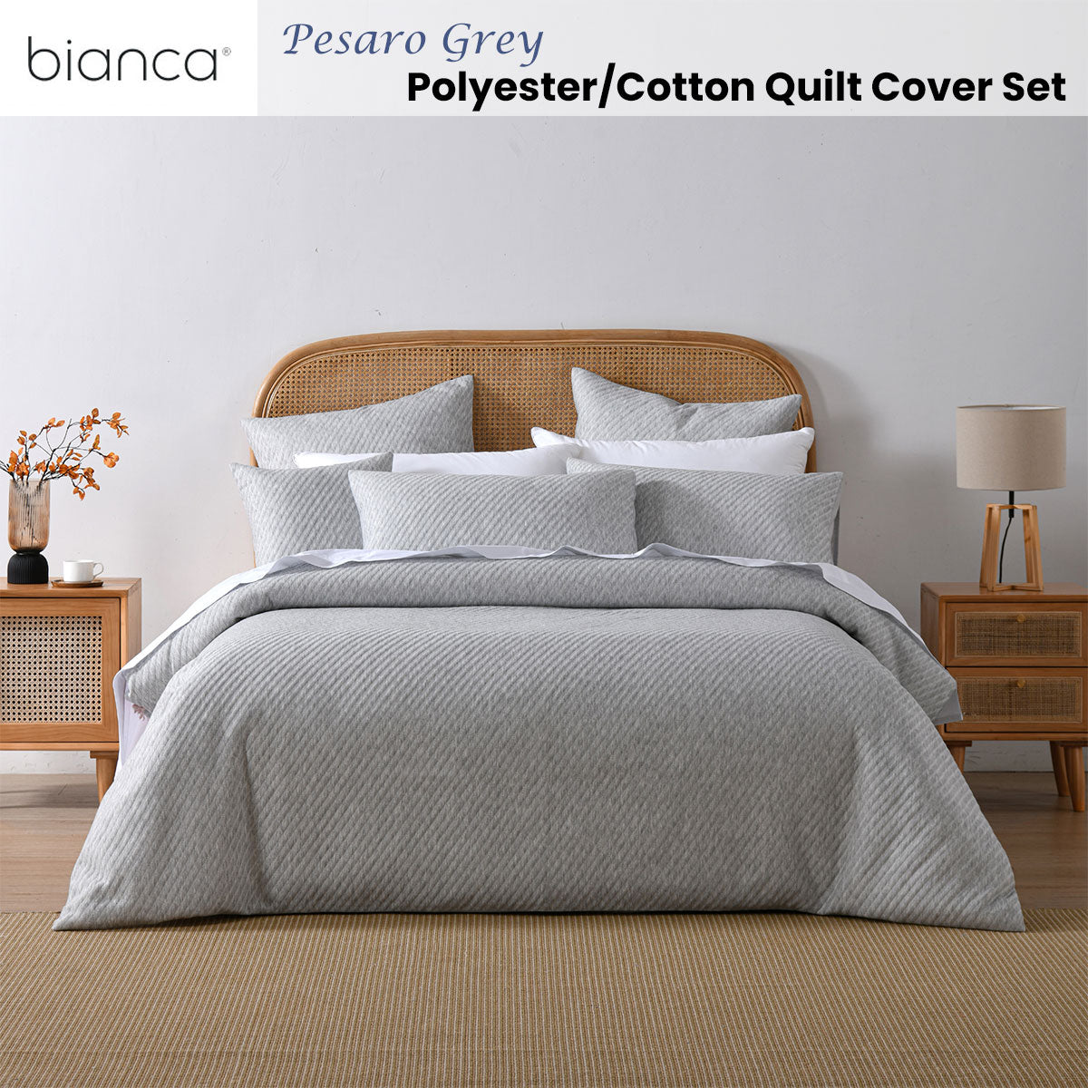 Bianca Pesaro Grey Polyester Cotton Quilt Cover Set King V442-BCA-QUILTCS-PESARO-GREY-KI