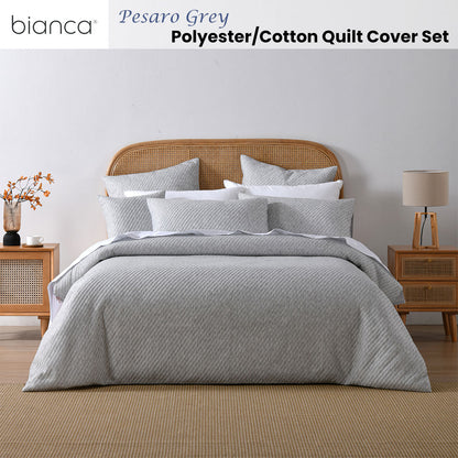 Bianca Pesaro Grey Polyester Cotton Quilt Cover Set Queen V442-BCA-QUILTCS-PESARO-GREY-QS