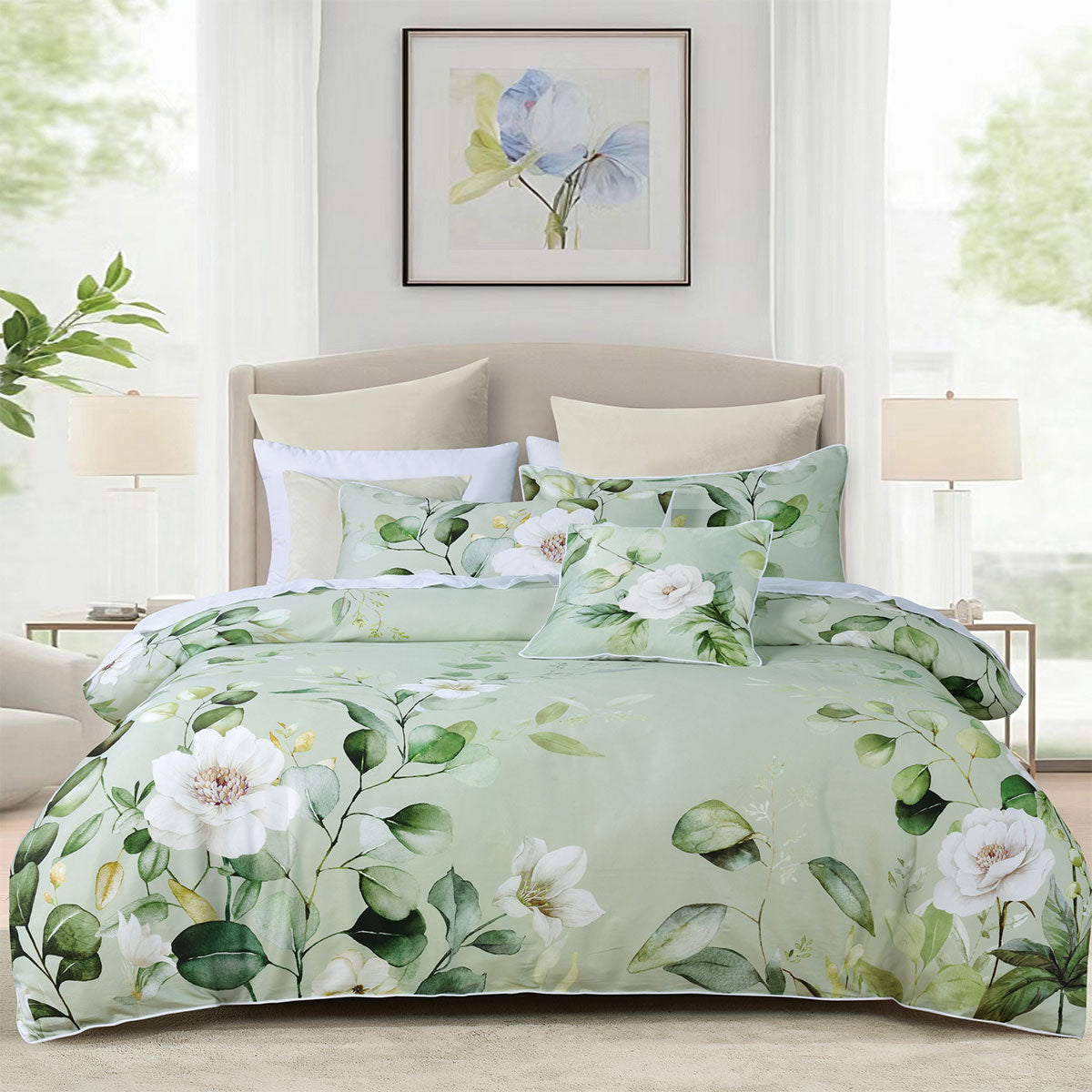 Bianca Salisbury Sage Floral Cotton Sateen Quilt Cover Set King V442-BCA-QUILTCS-SALISBURY-SAGE-KI