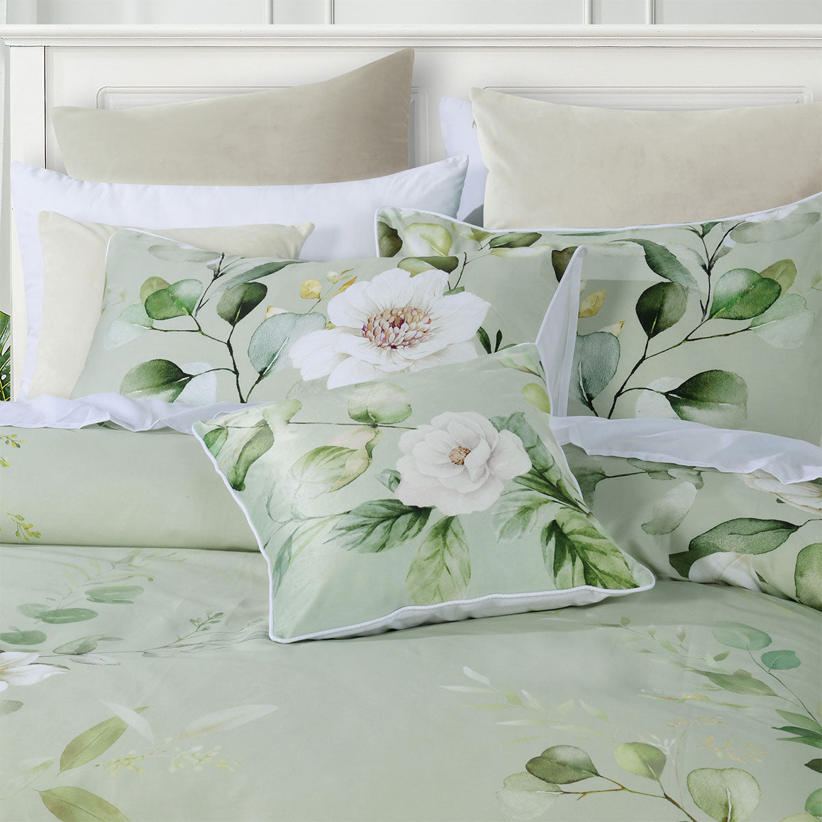 Bianca Salisbury Sage Floral Cotton Sateen Quilt Cover Set King V442-BCA-QUILTCS-SALISBURY-SAGE-KI