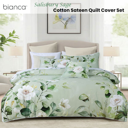 Bianca Salisbury Sage Floral Cotton Sateen Quilt Cover Set Super King V442-BCA-QUILTCS-SALISBURY-SAGE-SK