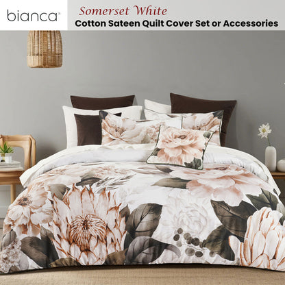 Bianca Somerset White Cotton Sateen Floral Quilt Cover Set King V442-BCA-QUILTCS-SOMERSET-WHITE-KI