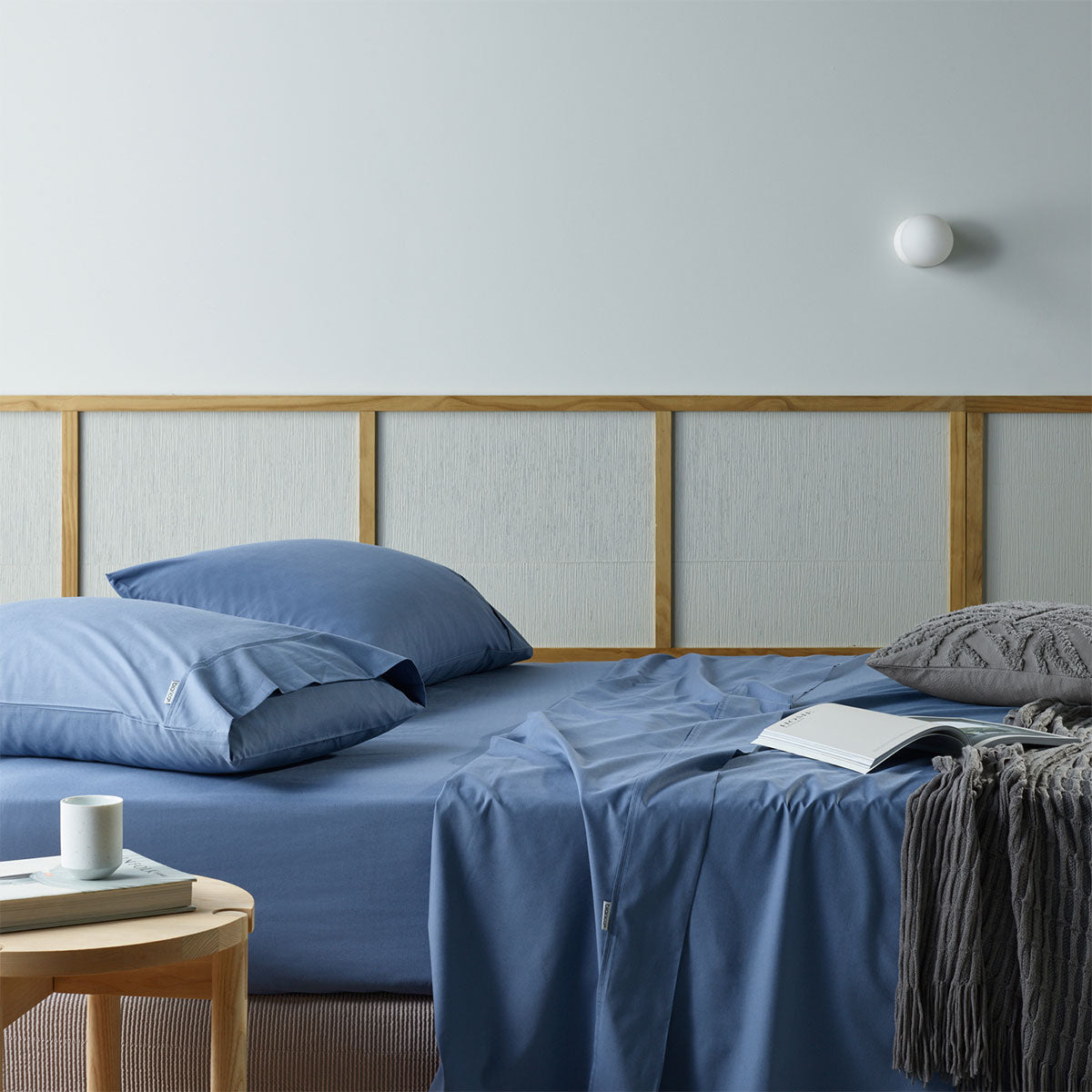 Bianca Natural Sleep Recycled Cotton and Bamboo Sheet Set Blue Single V442-BCA-SHEETS-RECYCLEDCB-BLUE-SB