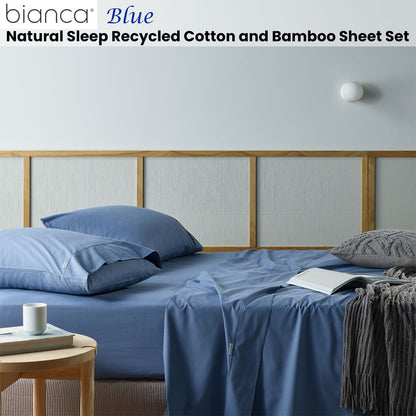 Bianca Natural Sleep Recycled Cotton and Bamboo Sheet Set Blue Split King V442-BCA-SHEETS-RECYCLEDCB-BLUE-SPK