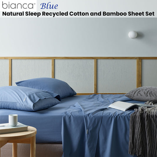 Bianca Natural Sleep Recycled Cotton and Bamboo Sheet Set Blue Split King V442-BCA-SHEETS-RECYCLEDCB-BLUE-SPK