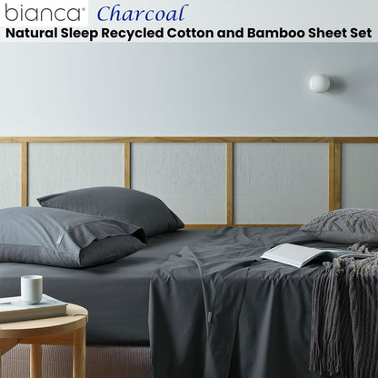 Bianca Natural Sleep Recycled Cotton and Bamboo Sheet Set Charcoal Double V442-BCA-SHEETS-RECYCLEDCB-CHARCOAL-DS