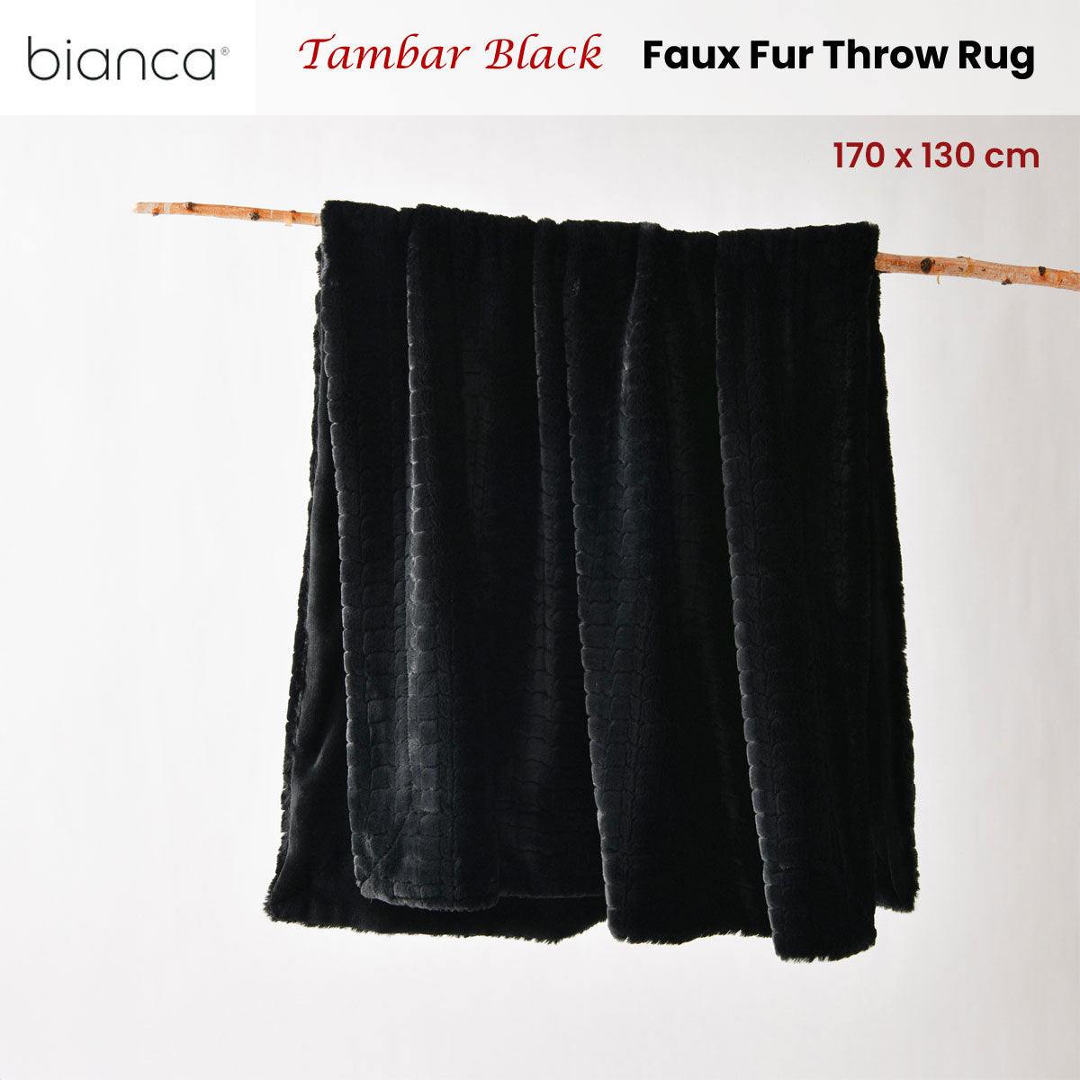 Bianca Tambar Black Faux Fur Throw Rug 130 x 170 cm V442-BCA-THROW-TAMBAR-BLACK-RE