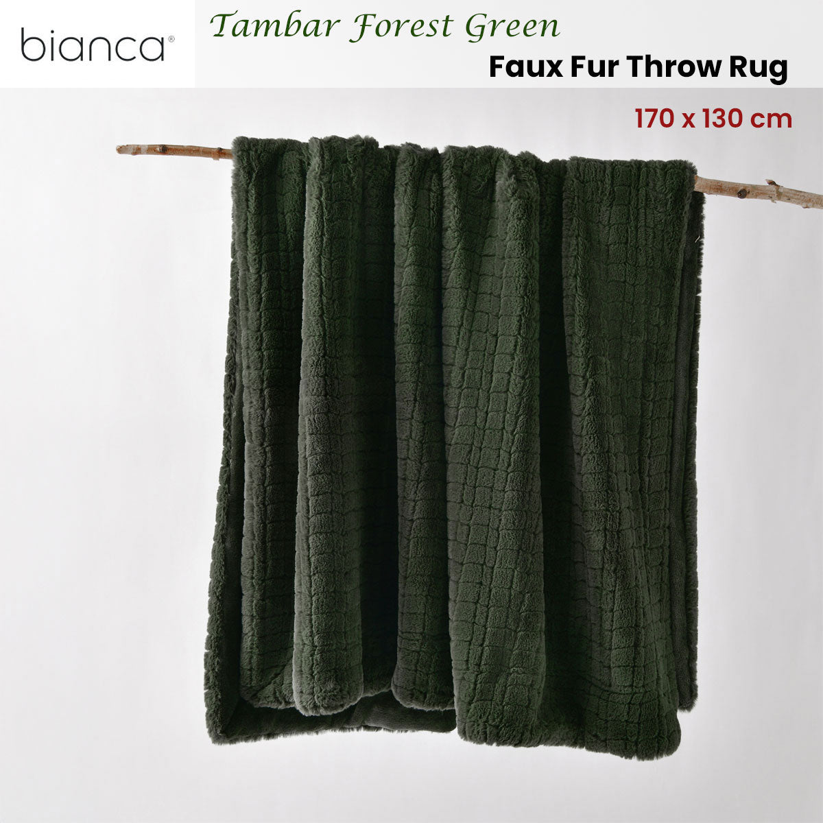 Bianca Tambar Forest Green Faux Fur Throw Rug 130 x 170 cm V442-BCA-THROW-TAMBAR-FORESTGREEN-RE