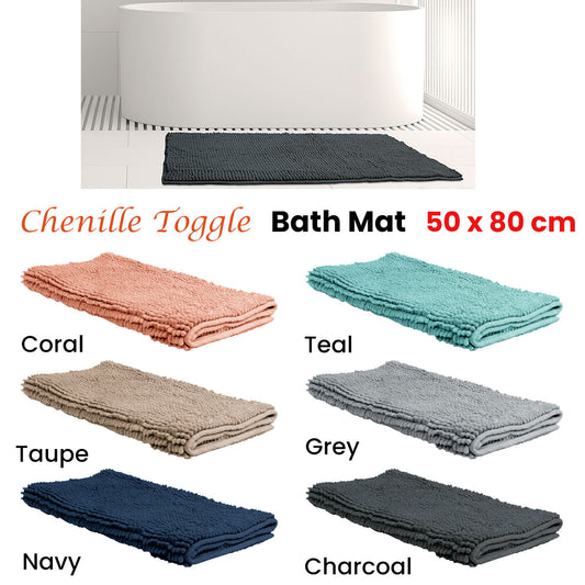 Chenille Toggle Bath Mat 50 x 80cm Charcoal V442-BZO-BATHM-CHANILLETOGGLE-CHARCOAL-RE