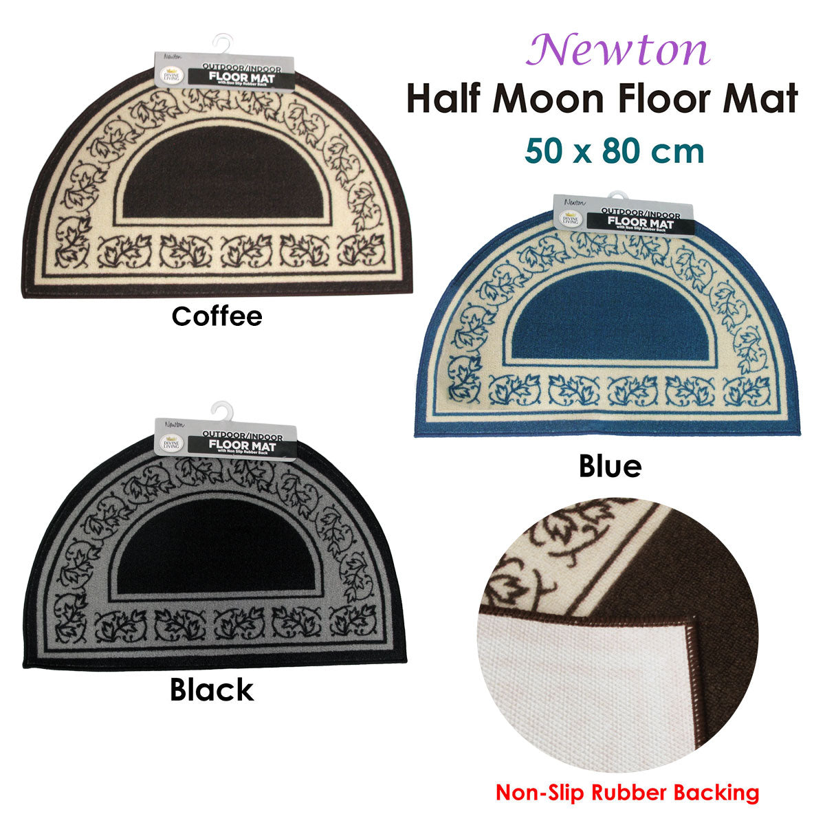 Newton Half Moon Floor Mat 50 x 80cm Blue V442-BZO-BATHM-NEWTON-BLUE-RD