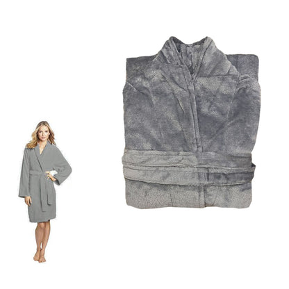 190GSM Ultra Soft Plush Fleece Bath Robe Grey XL V442-BZO-BATHROBE-PLUSH-GREY-XL