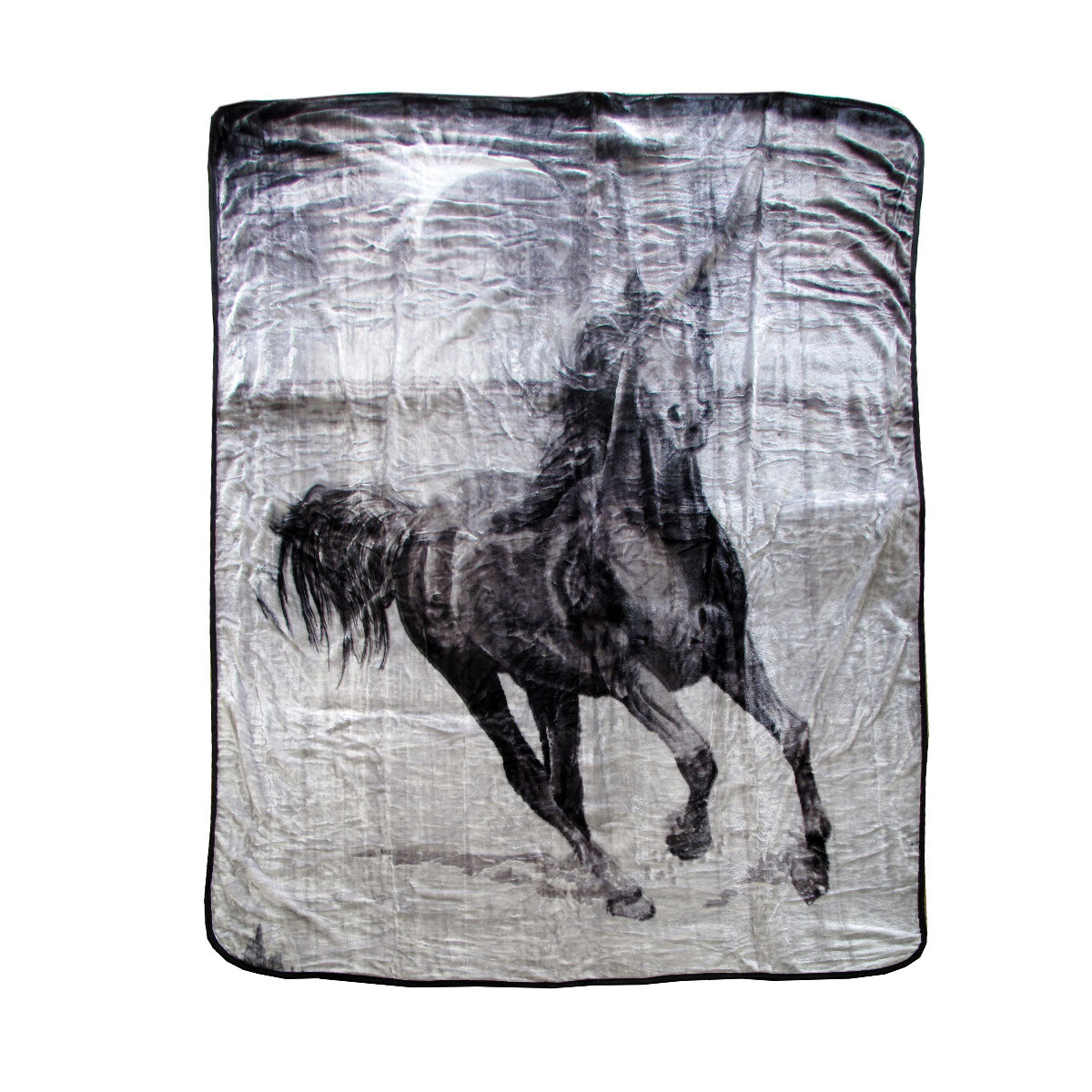 375gsm 1 Ply 3D Print Faux Mink Blanket Queen 200x240 cm Galloping Horse V442-BZO-BLANKET-3753DHORSE-SILVER-QS
