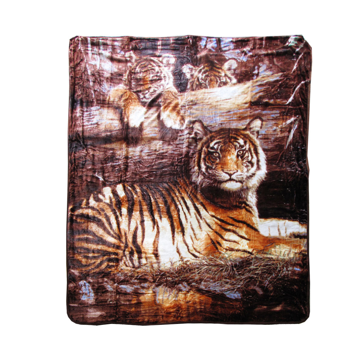 375gsm 1 Ply 3D Print Faux Mink Blanket Queen 200x240 cm Tiger Family V442-BZO-BLANKET-3753DTIGER-BROWN-QS