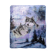375gsm 1 Ply 3D Print Faux Mink Blanket Queen 200x240 cm Winter Wolf V442-BZO-BLANKET-3753DWINTERWOLF-BLUE-QS