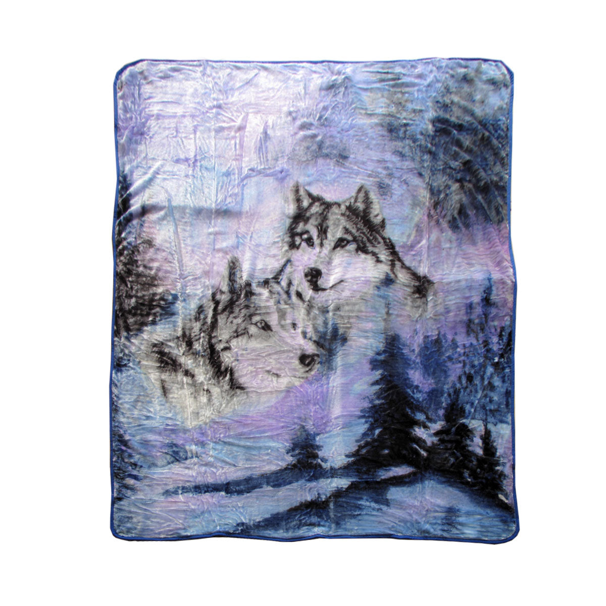 375gsm 1 Ply 3D Print Faux Mink Blanket Queen 200x240 cm Winter Wolf V442-BZO-BLANKET-3753DWINTERWOLF-BLUE-QS
