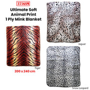 375gsm 1 Ply Animal Print Faux Mink Blanket Queen 200x240 cm Snow Leopard V442-BZO-BLANKET-375ANIMALLEOPARD-SNOW-QS