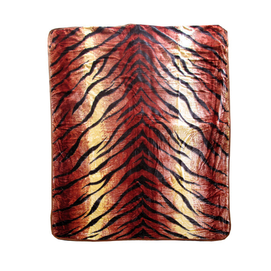 375gsm 1 Ply Animal Print Faux Mink Blanket Queen 200x240 cm Tiger V442-BZO-BLANKET-375ANIMALTIGER-RED-QS