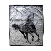 675gsm 2 Ply 3D Print Faux Mink Blanket Queen 200x240 cm Galloping Horse V442-BZO-BLANKET-6753DHORSE-SILVER-QS