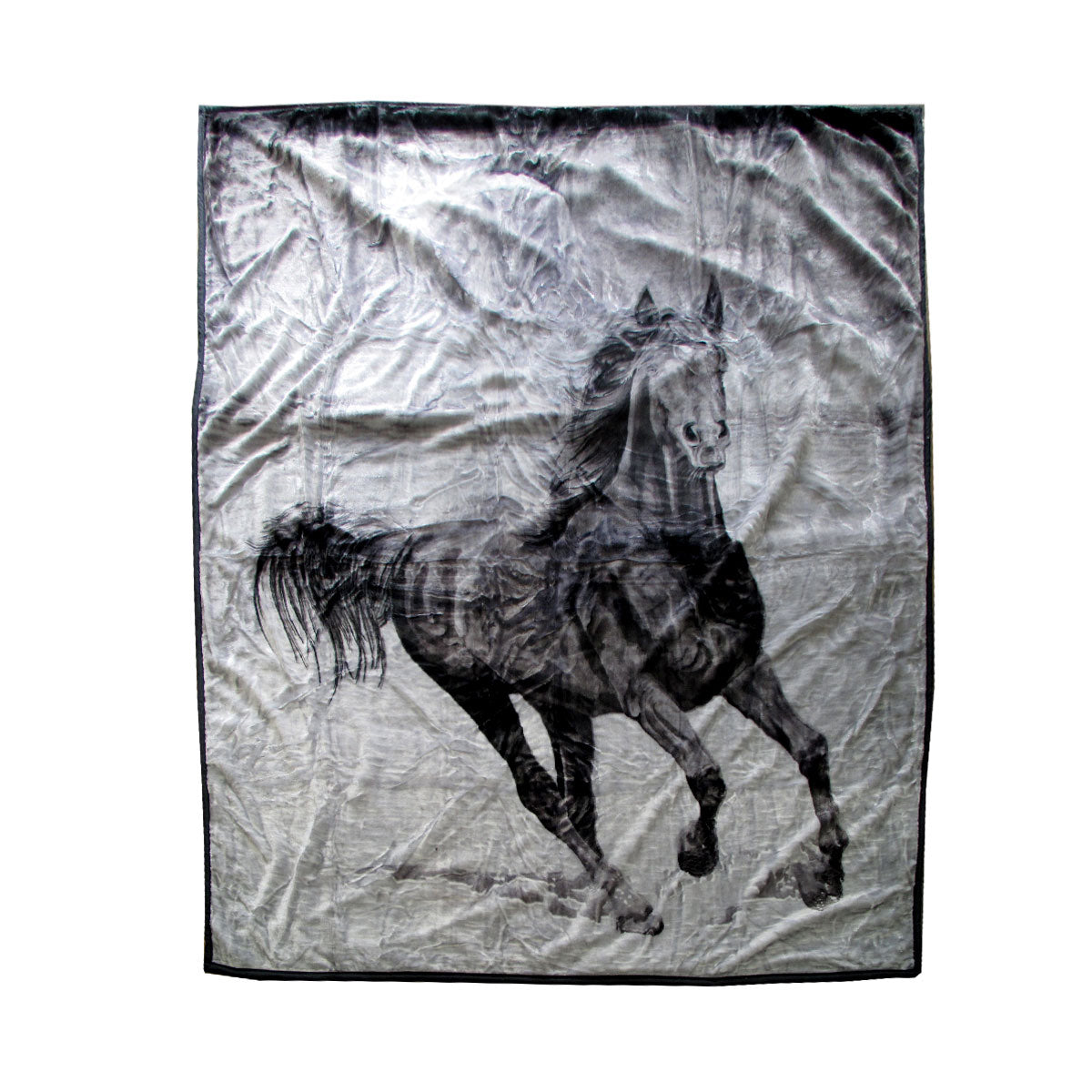 675gsm 2 Ply 3D Print Faux Mink Blanket Queen 200x240 cm Galloping Horse V442-BZO-BLANKET-6753DHORSE-SILVER-QS