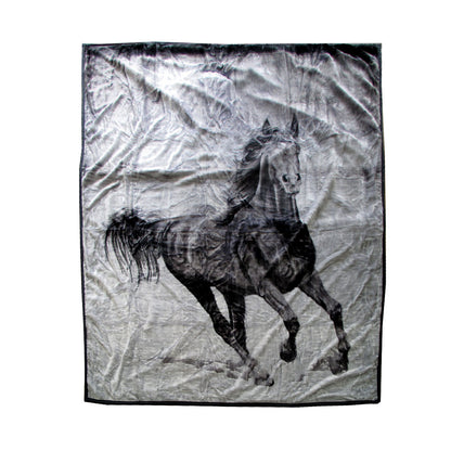 675gsm 2 Ply 3D Print Faux Mink Blanket Queen 200x240 cm Galloping Horse V442-BZO-BLANKET-6753DHORSE-SILVER-QS