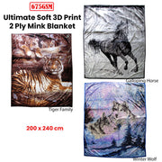 675gsm 2 Ply 3D Print Faux Mink Blanket Queen 200x240 cm Galloping Horse V442-BZO-BLANKET-6753DHORSE-SILVER-QS