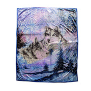 675gsm 2 Ply 3D Print Faux Mink Blanket Queen 200x240 cm Winter Wolf V442-BZO-BLANKET-6753DWINTERWOLF-BLUE-QS