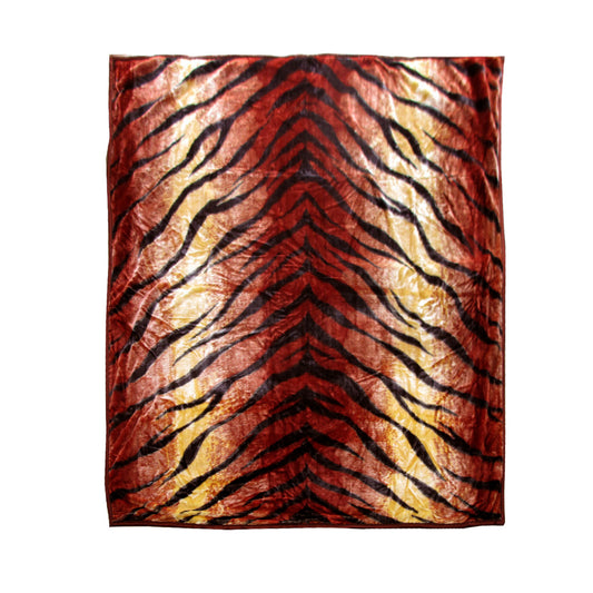675gsm 2 Ply Animal Print Faux Mink Blanket Queen 200x240 cm Tiger V442-BZO-BLANKET-675ANIMALTIGER-RED-QS