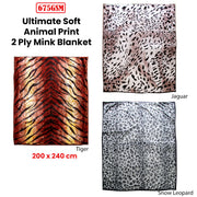 675gsm 2 Ply Animal Print Faux Mink Blanket Queen 200x240 cm Tiger V442-BZO-BLANKET-675ANIMALTIGER-RED-QS