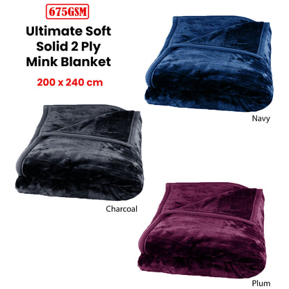675gsm 2 Ply Solid Faux Mink Blanket Queen 200x240 cm Plum V442-BZO-BLANKET-675SOLID-PLUM-QS