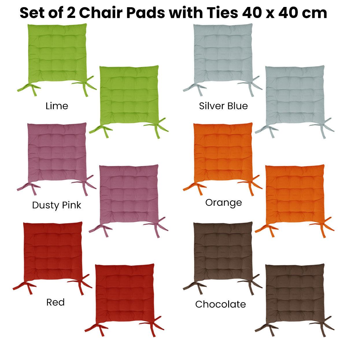 Set of 2 Chair Pads with Ties 40 x 40 cm Orange V442-BZO-CHAIRCU-SETOF2SOLID-ORANGE-SQ