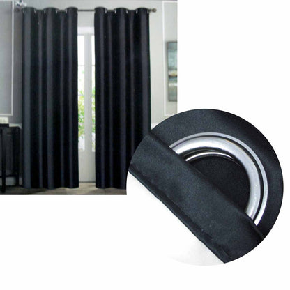 Emporio Hudson Pair of Coated Back Blockout Eyelet Curtains 137 x 213cm each Black V442-BZO-CURTAIN-HUDSONEYELET-BLACK-RE