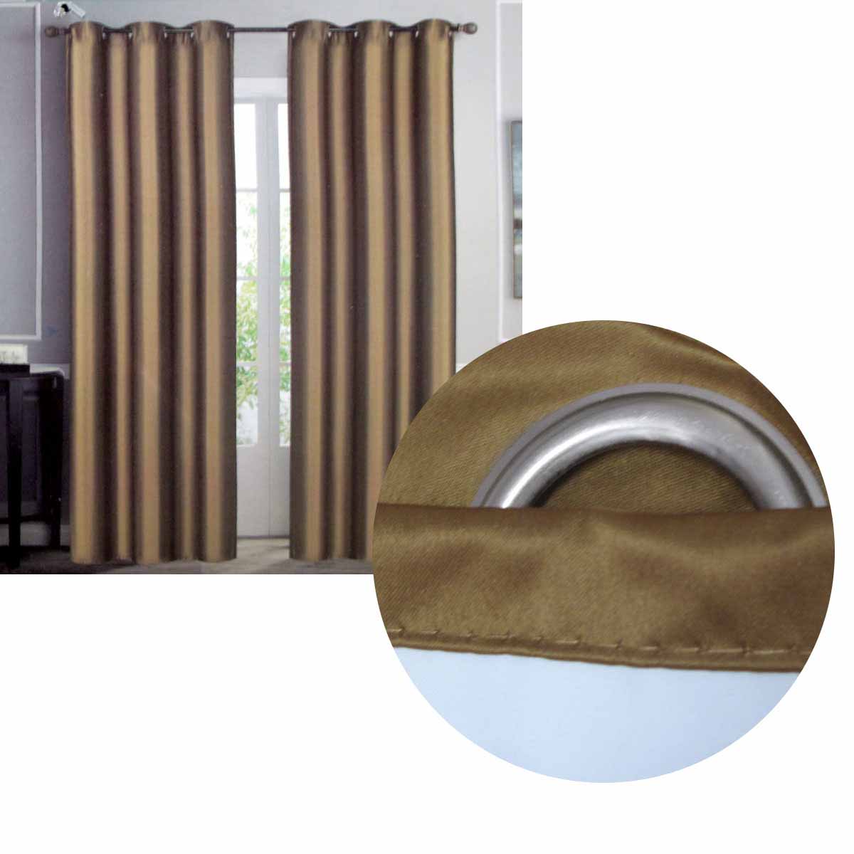 Emporio Hudson Pair of Coated Back Blockout Eyelet Curtains 137 x 213cm each Camel V442-BZO-CURTAIN-HUDSONEYELET-CAMEL-RE