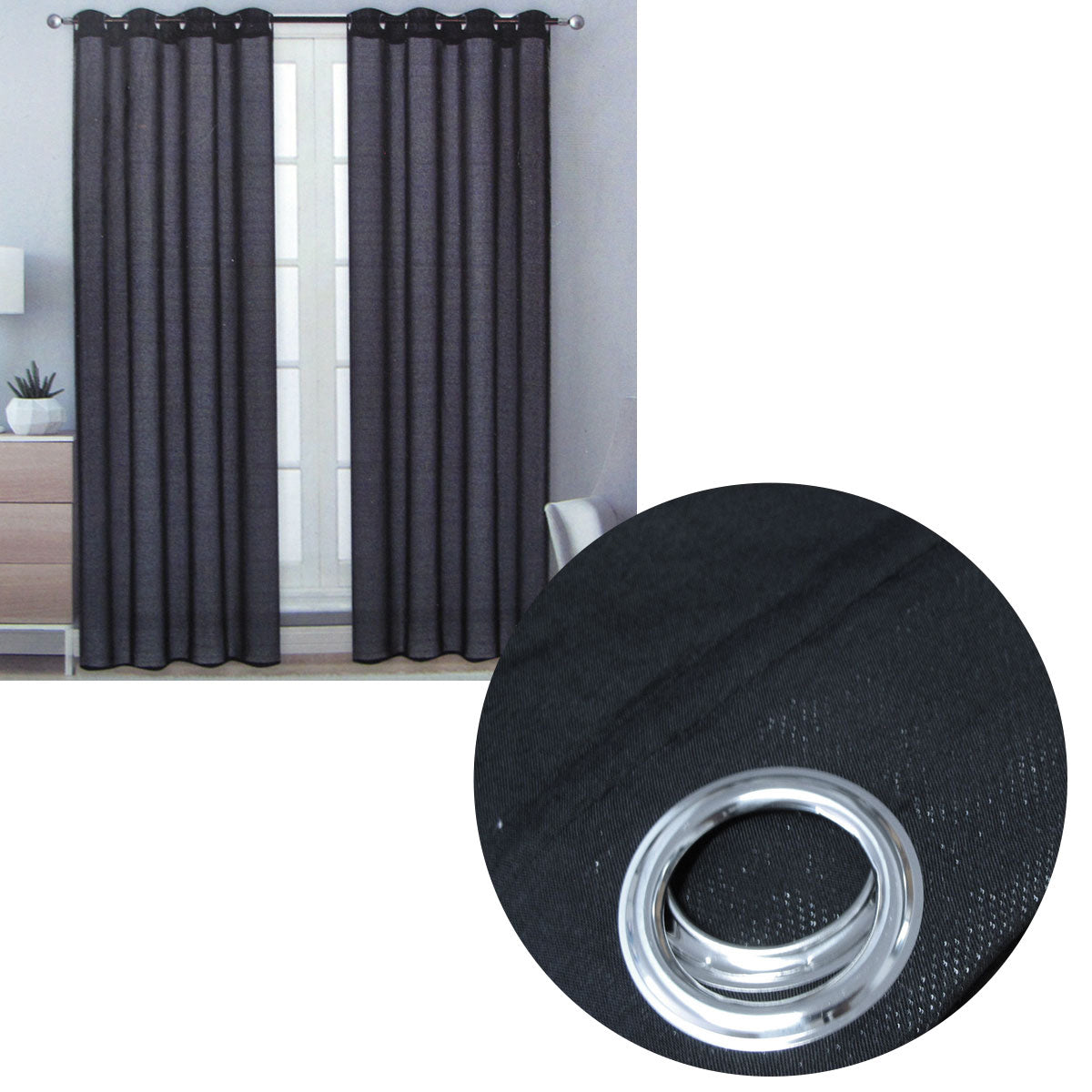 Pair of Solid Colour Sheer Eyelet Curtains 137 x 213 cm Black V442-BZO-CURTAIN-PAIRSHEEREYELET-BLACK-RE