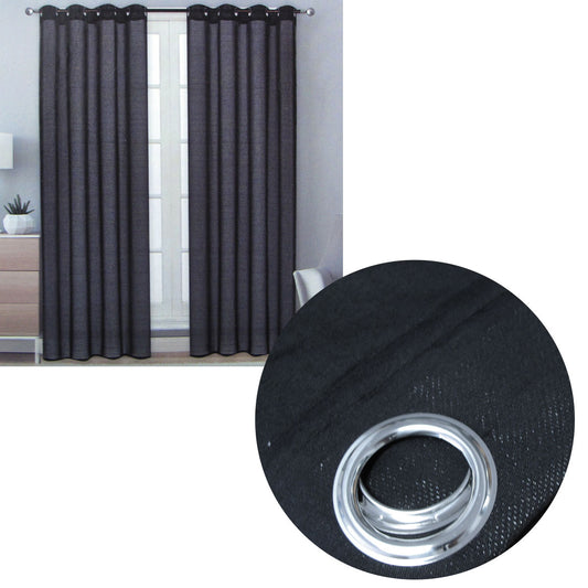 Pair of Solid Colour Sheer Eyelet Curtains 137 x 213 cm Black V442-BZO-CURTAIN-PAIRSHEEREYELET-BLACK-RE