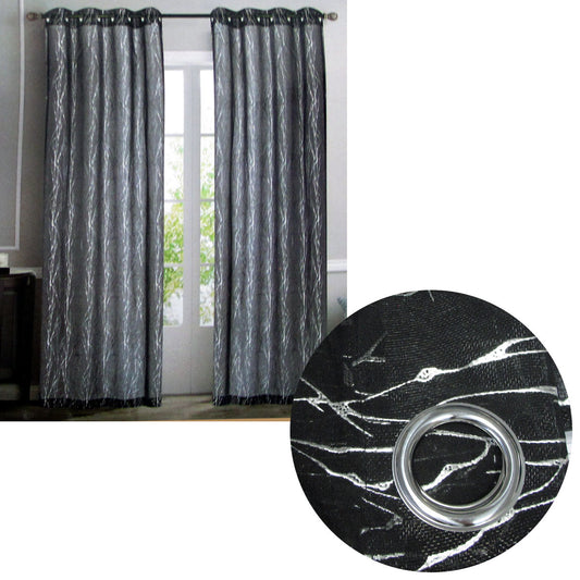 Pair of Sheer Eyelet Curtains Black with Silver Foils 137 x 213 cm V442-BZO-CURTAIN-PAIRSHEERFOIL-BLACKSILVER-RE