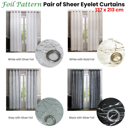 Pair of Sheer Eyelet Curtains Grey with Silver Foils 137 x 213 cm V442-BZO-CURTAIN-PAIRSHEERFOIL-GREYSILVER-RE