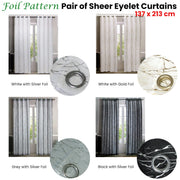 Pair of Sheer Eyelet Curtains White with Gold Foils 137 x 213 cm V442-BZO-CURTAIN-PAIRSHEERFOIL-WHITEGOLD-RE