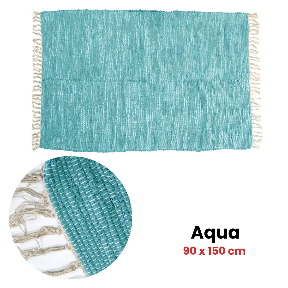 Large Chindi Cotton Handmade Floor Mat with Tassels 90 x 150 cm Aqua V442-BZO-FLOORR-LARGECHINDI-AQUA-RE