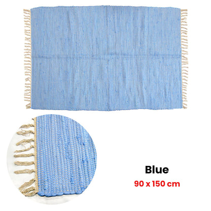 Large Chindi Cotton Handmade Floor Mat with Tassels 90 x 150 cm Blue V442-BZO-FLOORR-LARGECHINDI-BLUE-RE